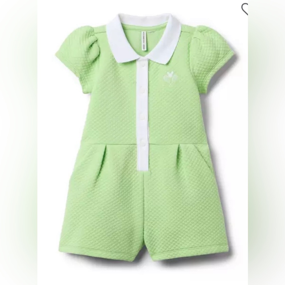 Janie and Jack x Disney Mickey Mouse Green Quilted Short Sleeve Romper